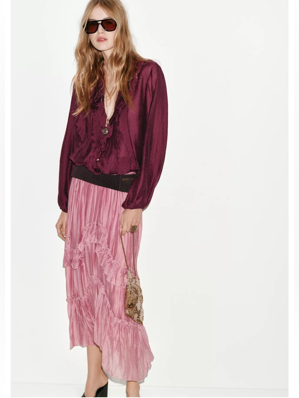 Zara RUFFLED MIDI SKIRT